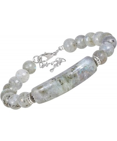 Healing Crystal Beads Bracelet for Women, Adjustable Round Beads Energy Link Bangle with Tube Stone Charm LIght Grey $10.12 B...