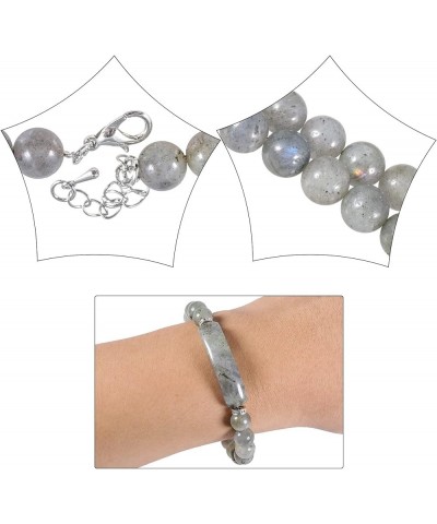 Healing Crystal Beads Bracelet for Women, Adjustable Round Beads Energy Link Bangle with Tube Stone Charm LIght Grey $10.12 B...