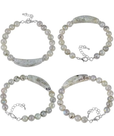 Healing Crystal Beads Bracelet for Women, Adjustable Round Beads Energy Link Bangle with Tube Stone Charm LIght Grey $10.12 B...