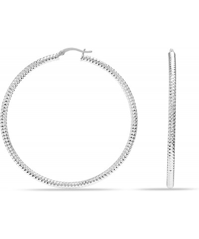 925 Sterling Silver Hoop Earrings for Women Diamond-Cut Classic Textured Italian Design Click-Top Hoop Earrings for Women (15...