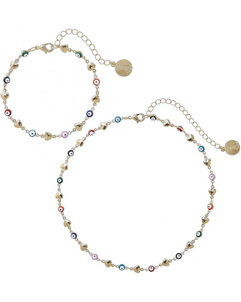 COIRIS Evil Eye Necklace and Bracelet Multicolor Beads Golden Chain for Women Gift N0082-Heart $9.85 Necklaces