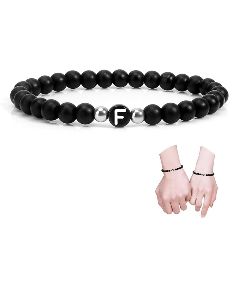 Initial Bracelets for Women Men Girls Couples, Black Onxy Letter A-Z Beads Bracelets for Women Bracelet-F $5.89 Bracelets