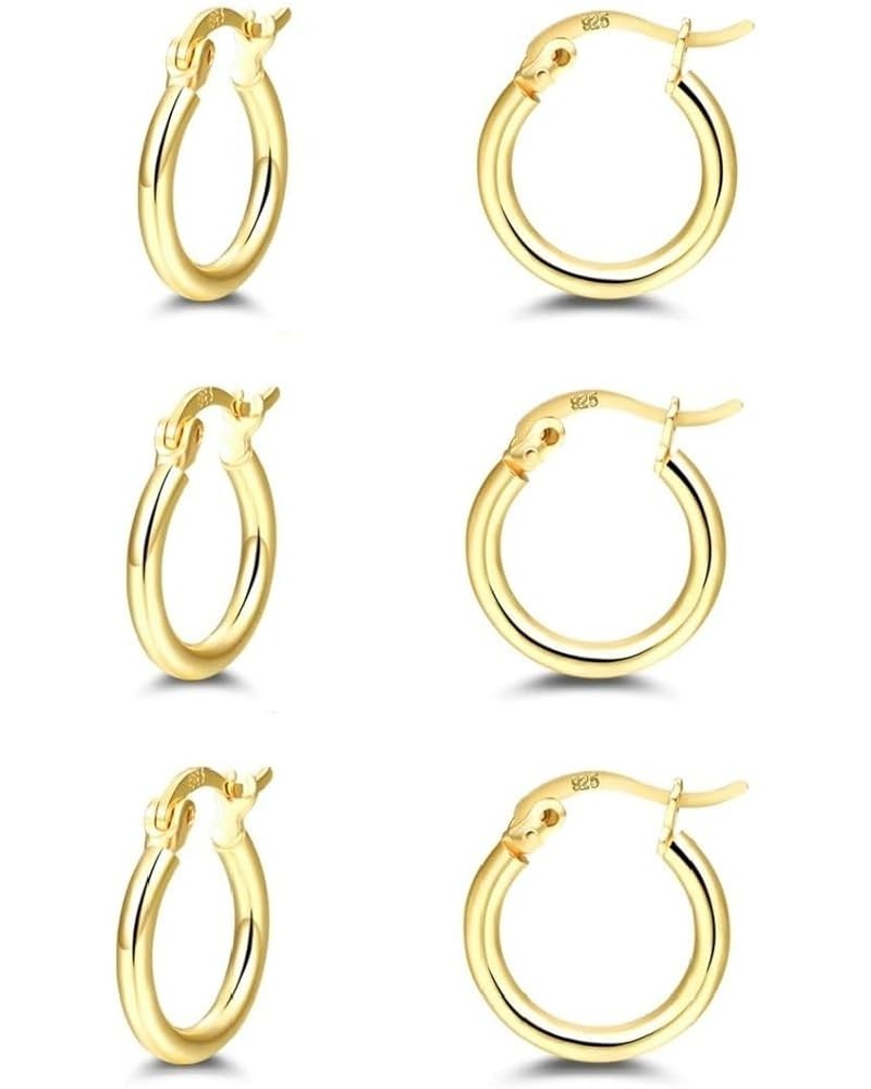 14K Gold Plated Hoop Earrings - 4 Pairs Sterling Silver Post Small Hoops| Gold Hoop Earrings Sets for Women Girls (13mm 15mm ...