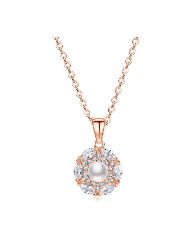 14K Gold Pearl & Crystal Pendant Necklace with Moissanite,Dainty Freshwater White Pearl Adjustable Chain Necklace,Timeless Je...