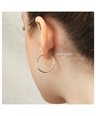 14K Yellow Gold 2MM J Hoop Fashion Earrings for Women - Real 14K Gold - 2mm Thick, 12mm - 75mm Diameter 25MM (0.98") Diameter...