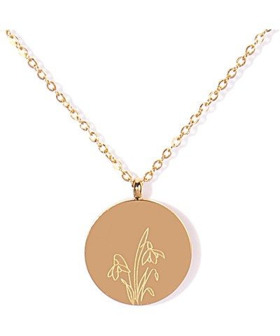 Birth Month Flower Necklace Dainty Gold Coin Necklace Engraved Stainless Steel Pendant Necklace for Women Gift for Her A-Janu...