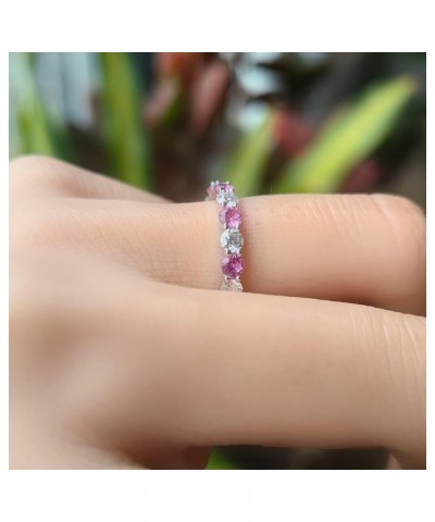 Moissanite Wedding Band for Women 1.9-2.3ctw Total 3mm Cut GHI Moissanite&Pink Cut Sapphire Engagement Ring Full Eternity Sta...