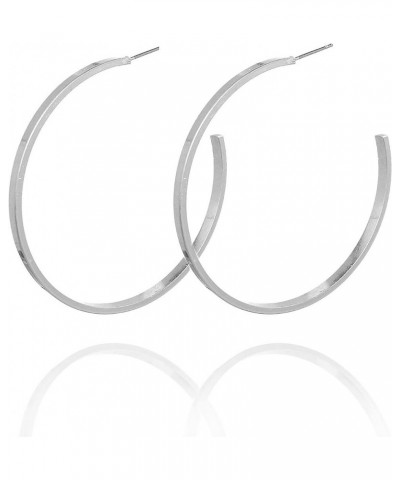 Lightweight Classic Open Round Flat Square Edge Fashion Gold Hoop Earrings for Women Square_Worn Silver $10.25 Earrings