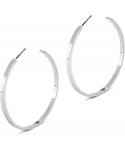 Lightweight Classic Open Round Flat Square Edge Fashion Gold Hoop Earrings for Women Square_Worn Silver $10.25 Earrings