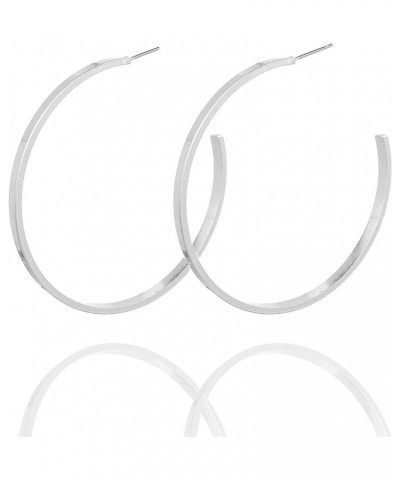 Lightweight Classic Open Round Flat Square Edge Fashion Gold Hoop Earrings for Women Square_Worn Silver $10.25 Earrings