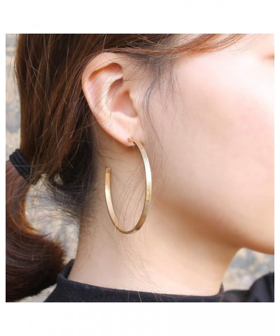 Lightweight Classic Open Round Flat Square Edge Fashion Gold Hoop Earrings for Women Square_Worn Silver $10.25 Earrings