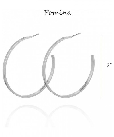 Lightweight Classic Open Round Flat Square Edge Fashion Gold Hoop Earrings for Women Square_Worn Silver $10.25 Earrings