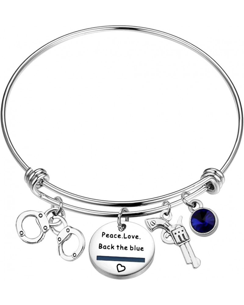 Police Wife Police Mom Jewelry Peace Love Back The Blue Bracelet Thin Blue Line Shield LEO Police Academy Gift Peace Love Bac...