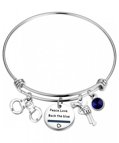 Police Wife Police Mom Jewelry Peace Love Back The Blue Bracelet Thin Blue Line Shield LEO Police Academy Gift Peace Love Bac...