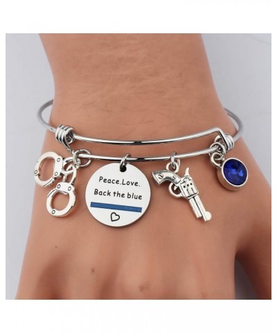 Police Wife Police Mom Jewelry Peace Love Back The Blue Bracelet Thin Blue Line Shield LEO Police Academy Gift Peace Love Bac...