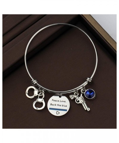 Police Wife Police Mom Jewelry Peace Love Back The Blue Bracelet Thin Blue Line Shield LEO Police Academy Gift Peace Love Bac...