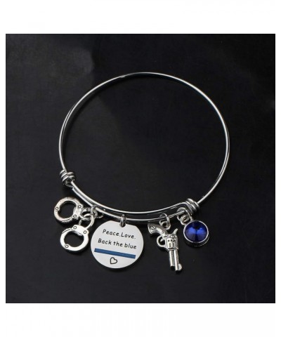 Police Wife Police Mom Jewelry Peace Love Back The Blue Bracelet Thin Blue Line Shield LEO Police Academy Gift Peace Love Bac...