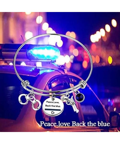 Police Wife Police Mom Jewelry Peace Love Back The Blue Bracelet Thin Blue Line Shield LEO Police Academy Gift Peace Love Bac...