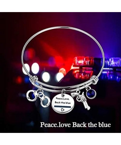 Police Wife Police Mom Jewelry Peace Love Back The Blue Bracelet Thin Blue Line Shield LEO Police Academy Gift Peace Love Bac...