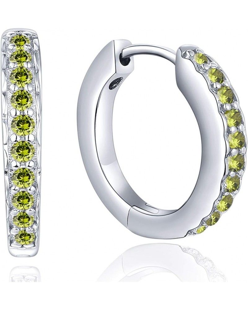 Hoop Earrings 925 Sterling Silver Halo Round Huggie Earrings Birthstones Jewelry for Women 08-peridot-Aug $27.95 Earrings