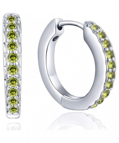 Hoop Earrings 925 Sterling Silver Halo Round Huggie Earrings Birthstones Jewelry for Women 08-peridot-Aug $27.95 Earrings