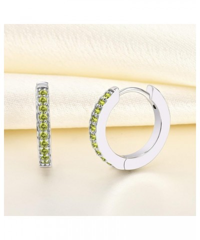 Hoop Earrings 925 Sterling Silver Halo Round Huggie Earrings Birthstones Jewelry for Women 08-peridot-Aug $27.95 Earrings