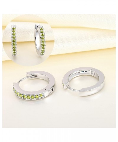 Hoop Earrings 925 Sterling Silver Halo Round Huggie Earrings Birthstones Jewelry for Women 08-peridot-Aug $27.95 Earrings