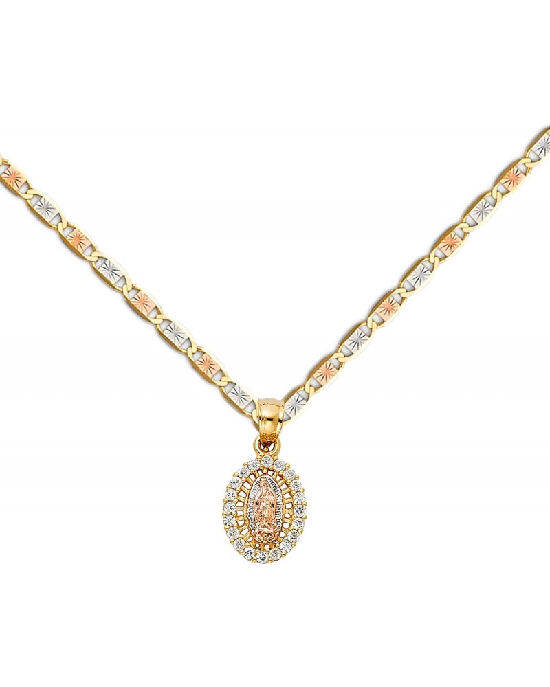 14K Yellow Gold Our Lady of Guadalupe Cubic Zirconia CZ Charm Pendant with 1.5mm Valentino Chain Necklace for Women | 14K Gol...