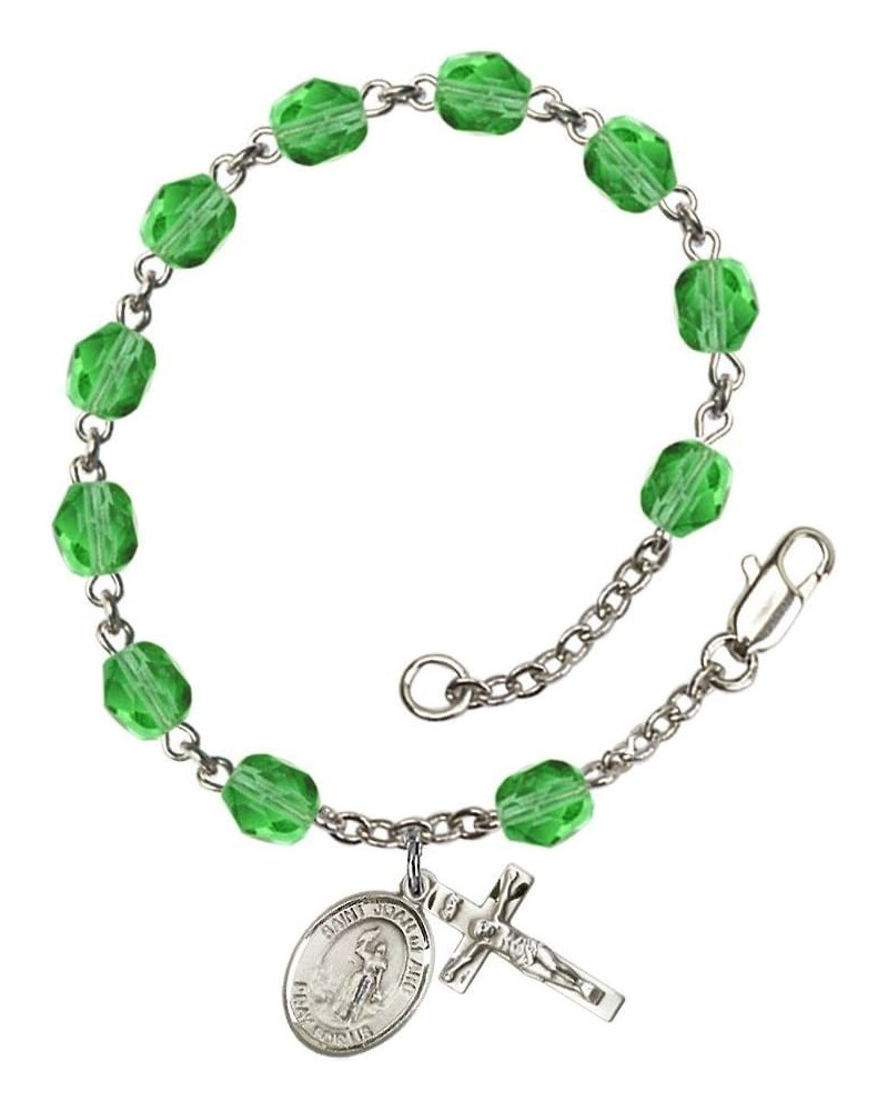 St. Joan of Arc Silver Plate Rosary Bracelet 6mm Fire Polished Beads - Every Birth Month Color August Green $36.49 Bracelets