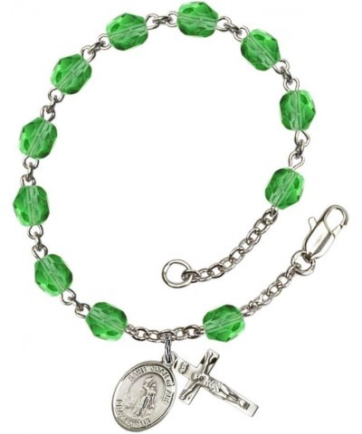 St. Joan of Arc Silver Plate Rosary Bracelet 6mm Fire Polished Beads - Every Birth Month Color August Green $36.49 Bracelets