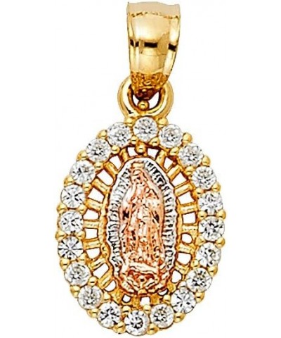 14K Yellow Gold Our Lady of Guadalupe Cubic Zirconia CZ Charm Pendant with 1.5mm Valentino Chain Necklace for Women | 14K Gol...