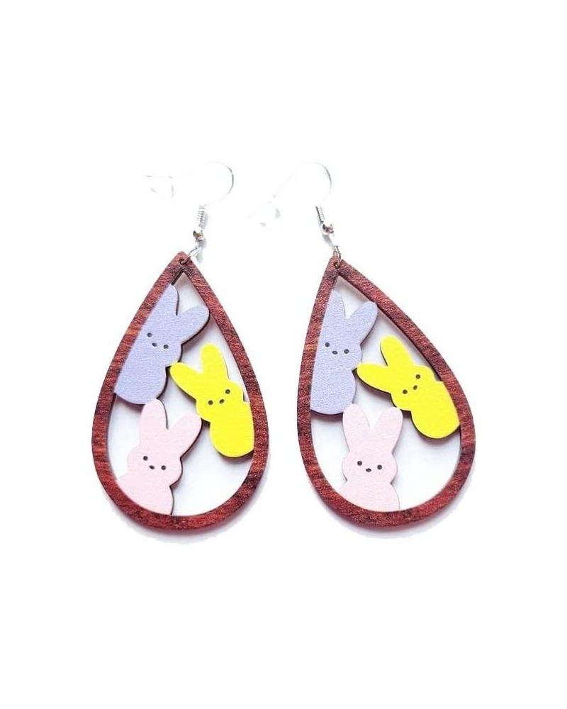 Cute Easter Rabbit Wooden Dangle Earrings Colorful Easter Letter Rabbit Egg Shape Earrings for Women Girls Jewelry E $5.29 Ea...