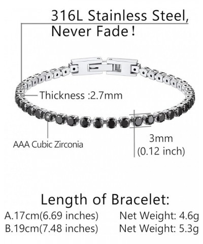 3mm Round Clear/Black Cubic Zirconia Cut Tennis Bracelet for Women 6.6/7.4 Inch Stainless Steel/Gold Plated Jewelry(Gift Wrap...