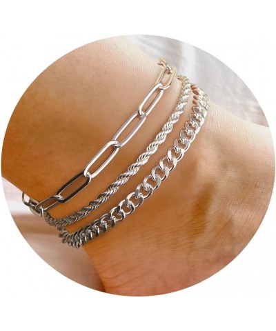 Ankle Bracelets for Women, 14k Gold Plated Waterproof Layered Cuban Figaro Link Chain Anklets Set Gold Anklets Jewelry Gift A...