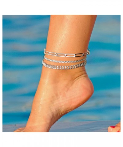 Ankle Bracelets for Women, 14k Gold Plated Waterproof Layered Cuban Figaro Link Chain Anklets Set Gold Anklets Jewelry Gift A...