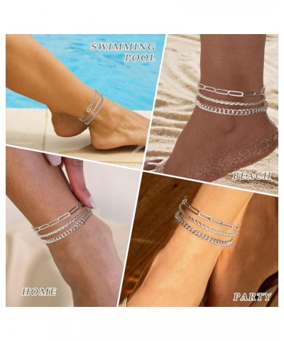 Ankle Bracelets for Women, 14k Gold Plated Waterproof Layered Cuban Figaro Link Chain Anklets Set Gold Anklets Jewelry Gift A...