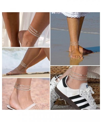 Ankle Bracelets for Women, 14k Gold Plated Waterproof Layered Cuban Figaro Link Chain Anklets Set Gold Anklets Jewelry Gift A...