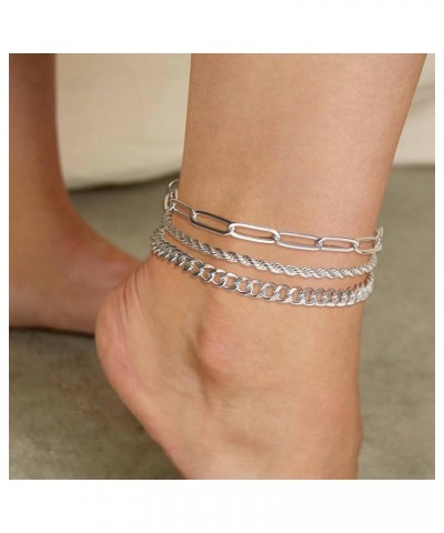 Ankle Bracelets for Women, 14k Gold Plated Waterproof Layered Cuban Figaro Link Chain Anklets Set Gold Anklets Jewelry Gift A...