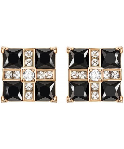 18K Gold Plated Bow Stud Earrings for Women 5A Cubic Zirconia Fashion Studs with 925 Sterling Sliver Post Gold Square Black C...