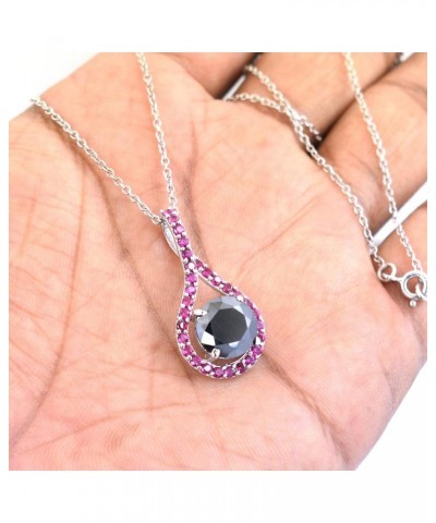 skyjewels 2 Ct Certified Black Diamond Pendant with Ruby Accents 925 Sterling Silver 18 Inches Free Chain, Beautiful Designer...