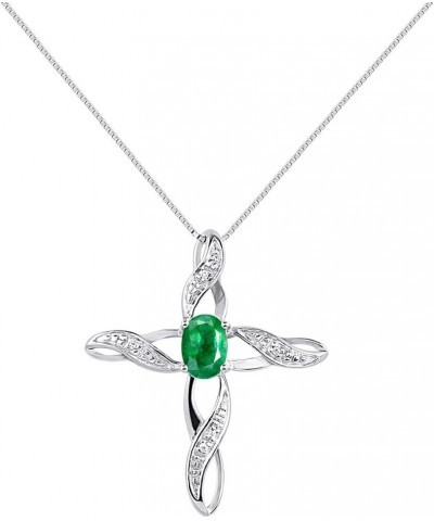 Necklaces for Women Sterling Silver 925 Cross Necklace with Gemstone & Diamonds Pendant with 18" Chain 7X5MM Birthstone Women...