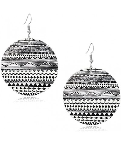 Fashion Retro Natural Wood Geometric Lightweight Round Earrings Exaggerated Personality Black and White Striped Boho Earrings...