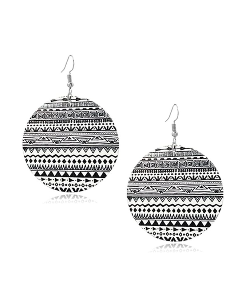 Fashion Retro Natural Wood Geometric Lightweight Round Earrings Exaggerated Personality Black and White Striped Boho Earrings...