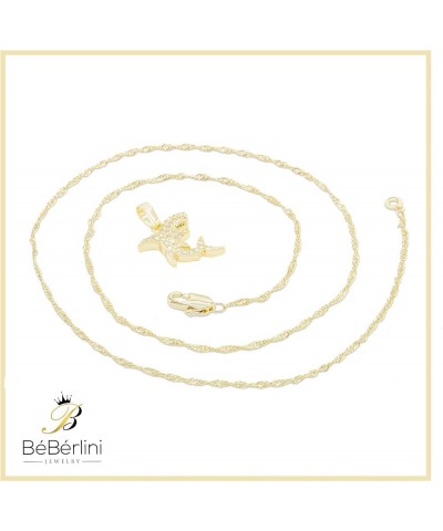 BEBERLINI Shark Charm Sea Pendant 14K Gold Filled Rope Box Curb Chain Necklace Set Lobster Clasp Fashion Cubic Zirconia Jewel...