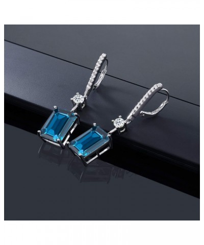 925 Sterling Silver London Blue Topaz and White Topaz Dangle Earrings For Women (19.96 Cttw, Gemstone Birthstone, Emerald Cut...