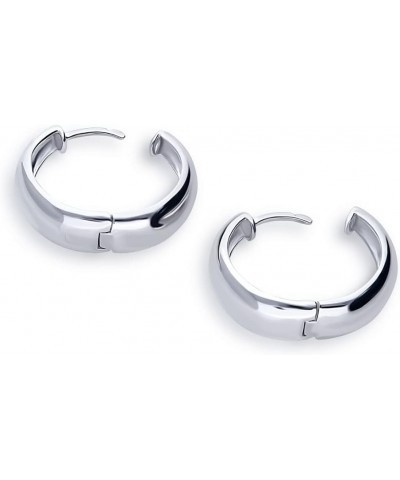 Sterling Silver Dome Medium Fashion Hoop Earrings for Women, 0.75 Rhodium Plated $25.37 Earrings