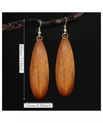 Unique Handmade Lightweight Bohemian Colorful Teardrop Wood Dangle Drop Earrings Personalized Geometric Waterdrop Natural Woo...