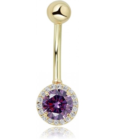 10K Gold Simulated Diamond CZ Frame Belly Button Ring Body Jewelry (14 Gauge) Purple with Ball $39.00 Body Jewelry