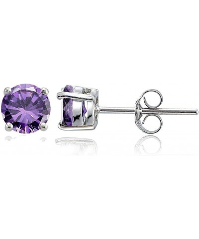 Solitaire Stud Post Earrings Round Simulated Amethyst 925 Sterling Silver Choose Color 5MM Simulated Amethyst $10.43 Earrings