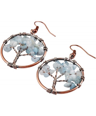 Tree of Life Dangle Earrings, Tumbled Stones Hook Earrings for Women 18k-copper plated aquamarine crystal stone $10.61 Earrings